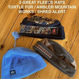 3 FLEECE HATS/TURTLE FUR/SHRED ALERT/AMBLER MOUNTAIN WEAR/SIZE M/EXCELLENT COND